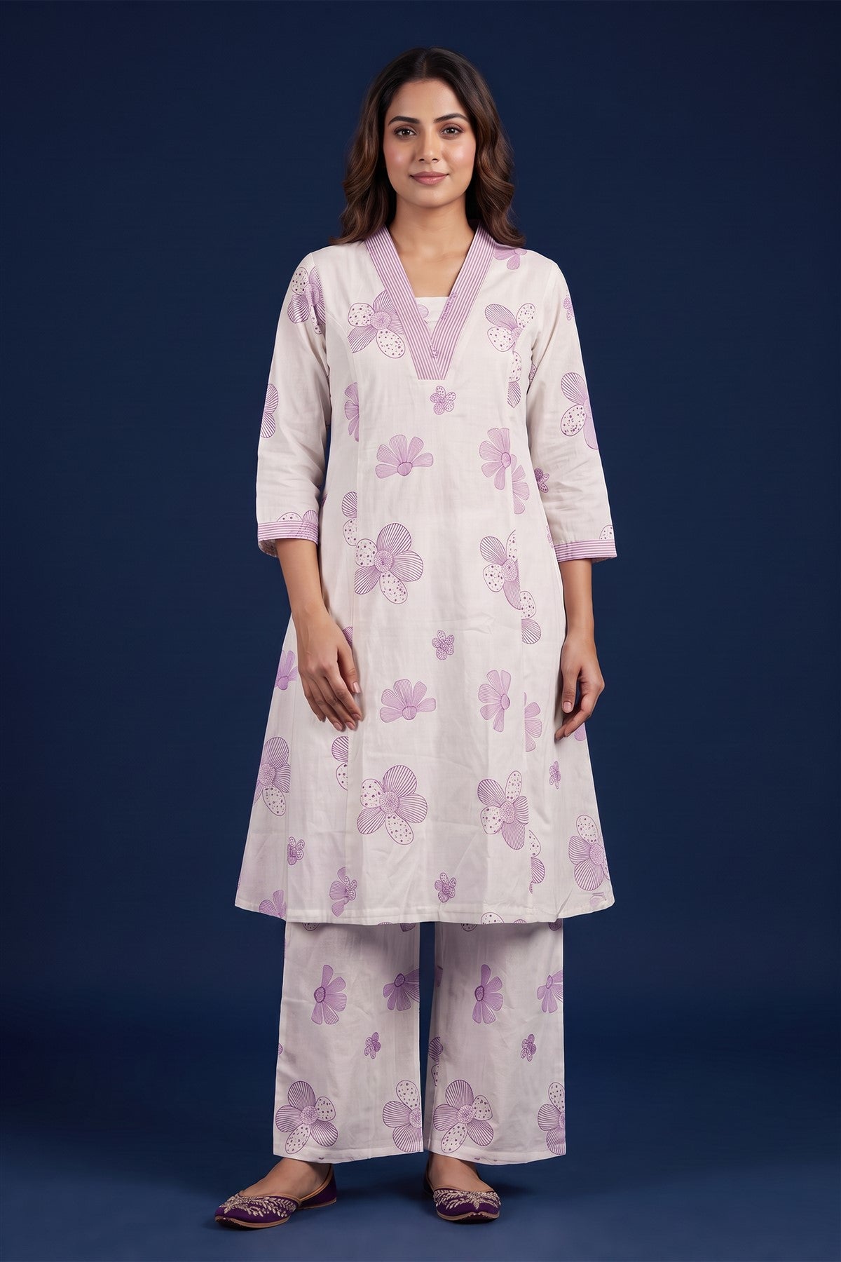 Rayon Printed Off White Kurti Set