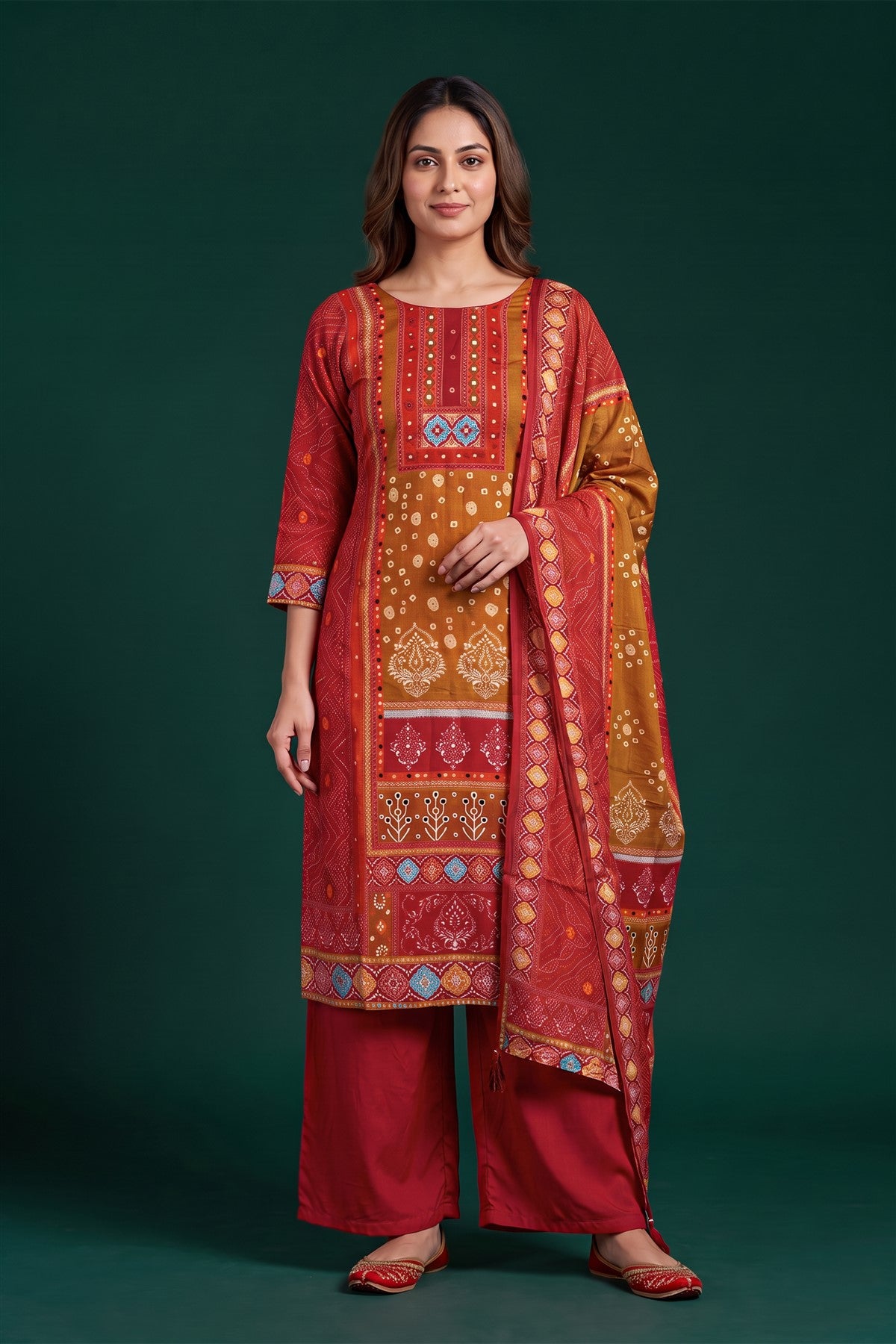 Matka Silk Printed Maroon Kurti Set With Dupatta